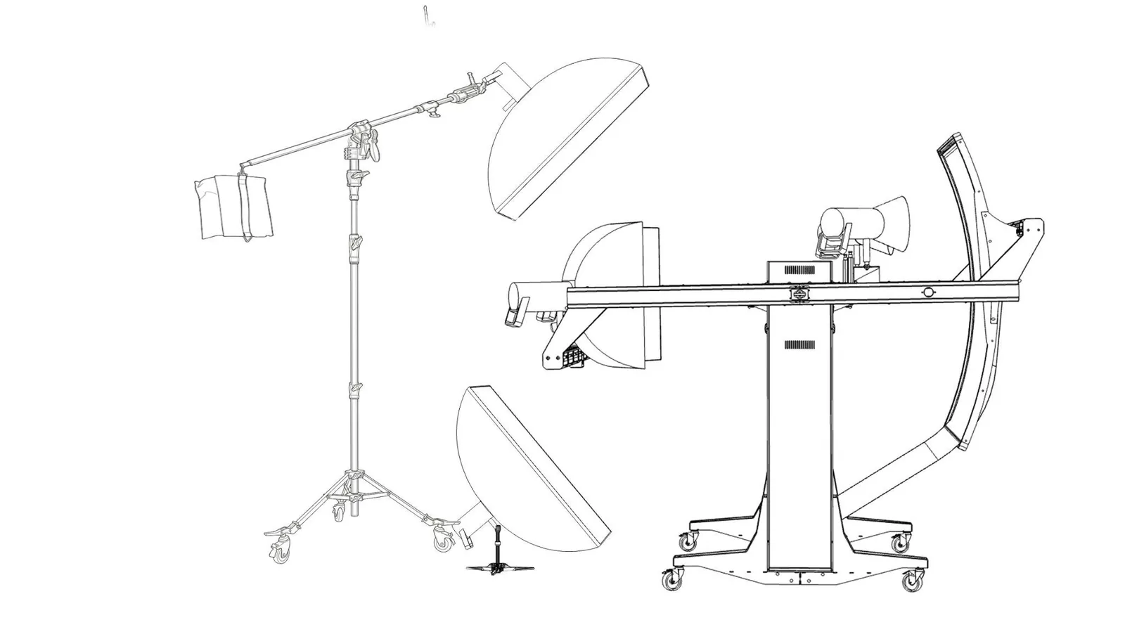Top light on the boom stand and bottom light on the floor stand (side view)