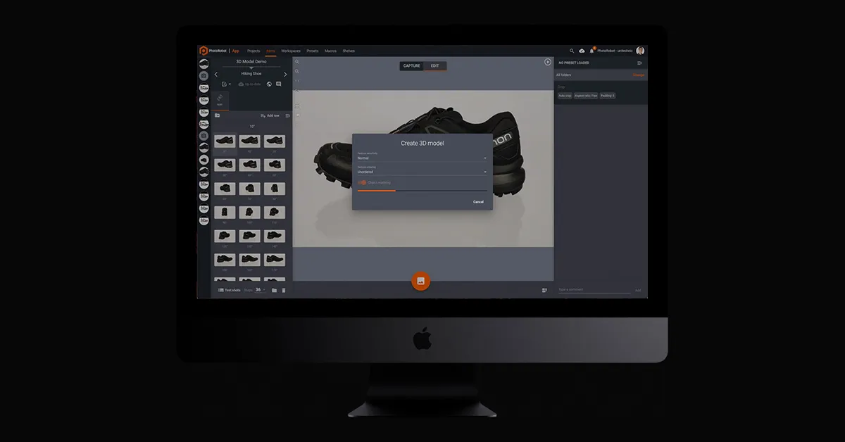 PhotoRobot用户界面创建 3D 模型。