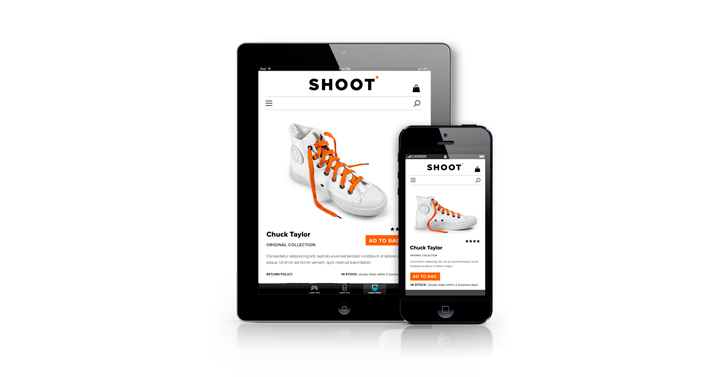 Tablet- en selfoon wat dieselfde produkbladsy vertoon.