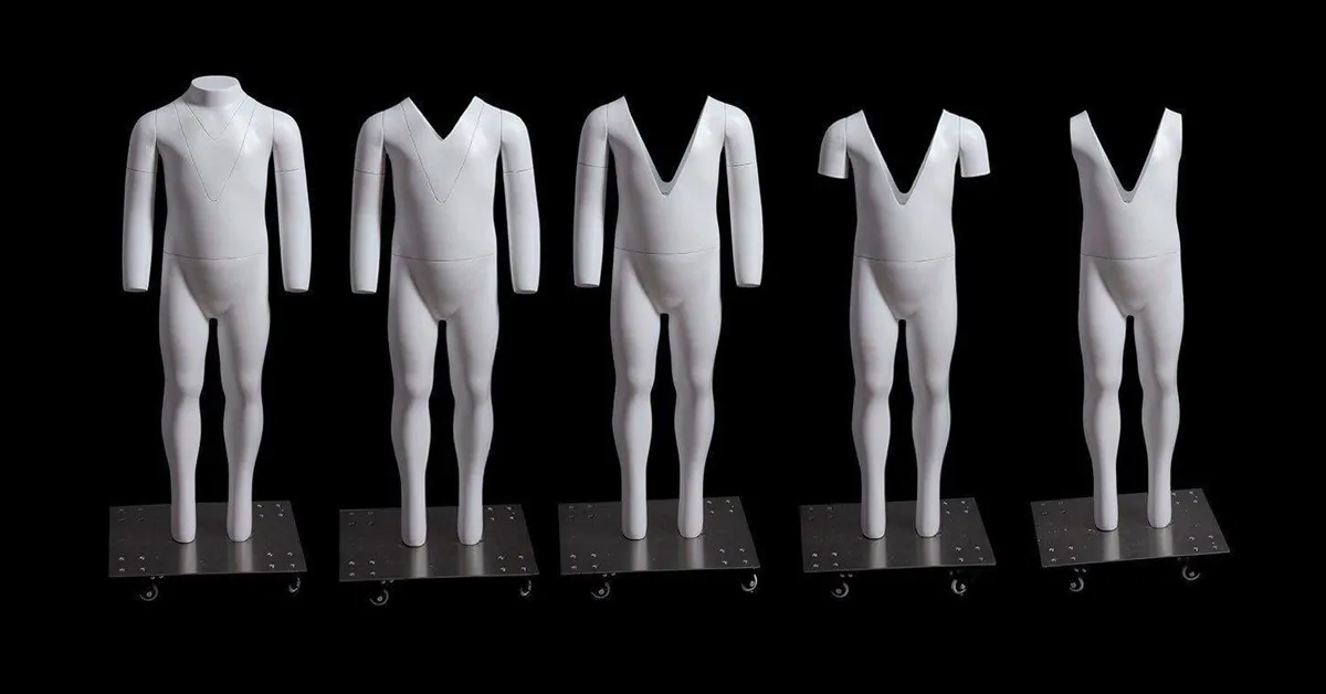 Piezas de maniquí extraíbles de cuello, pecho, hombros y brazos.