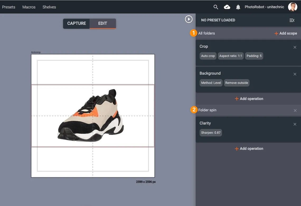 PhotoRobot sagteware redigering bedrywighede