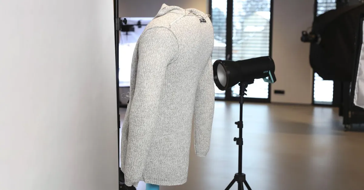 Cardigan volteó de adentro hacia afuera en el maniquí.