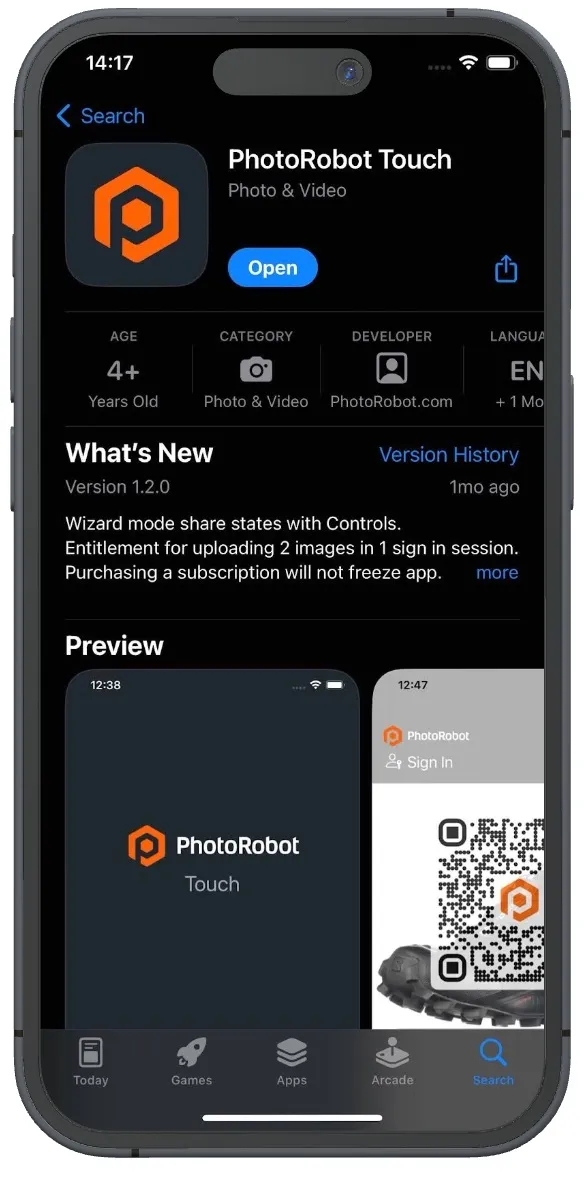 从 Apple App Store 下载官方 PhotoRobot Touch。