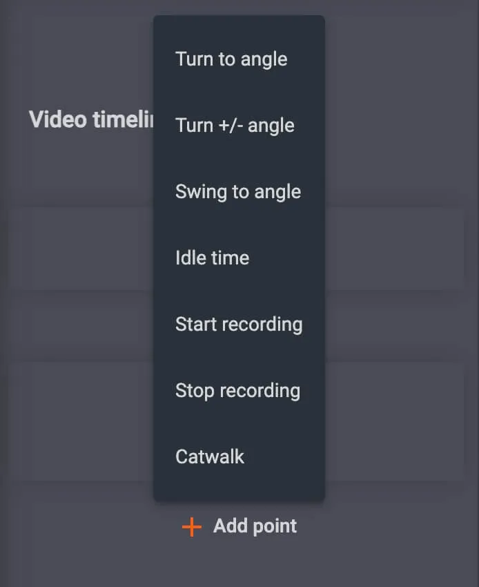 Para acceder a las opciones de puntos de la línea de tiempo, haga clic en Agregar punto.