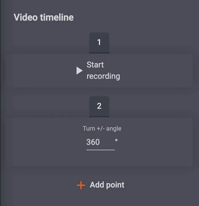Configure el control y los ajustes de la plataforma giratoria para cada punto de la línea de tiempo del vídeo.