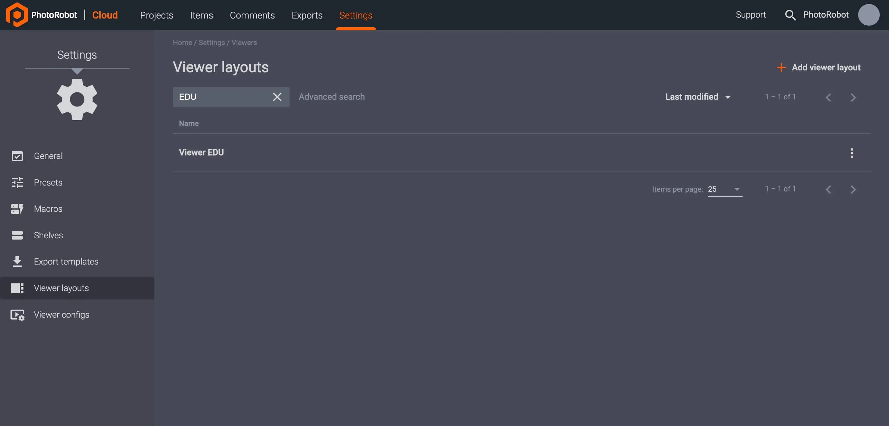 Viewer Layouts Cloud Settings