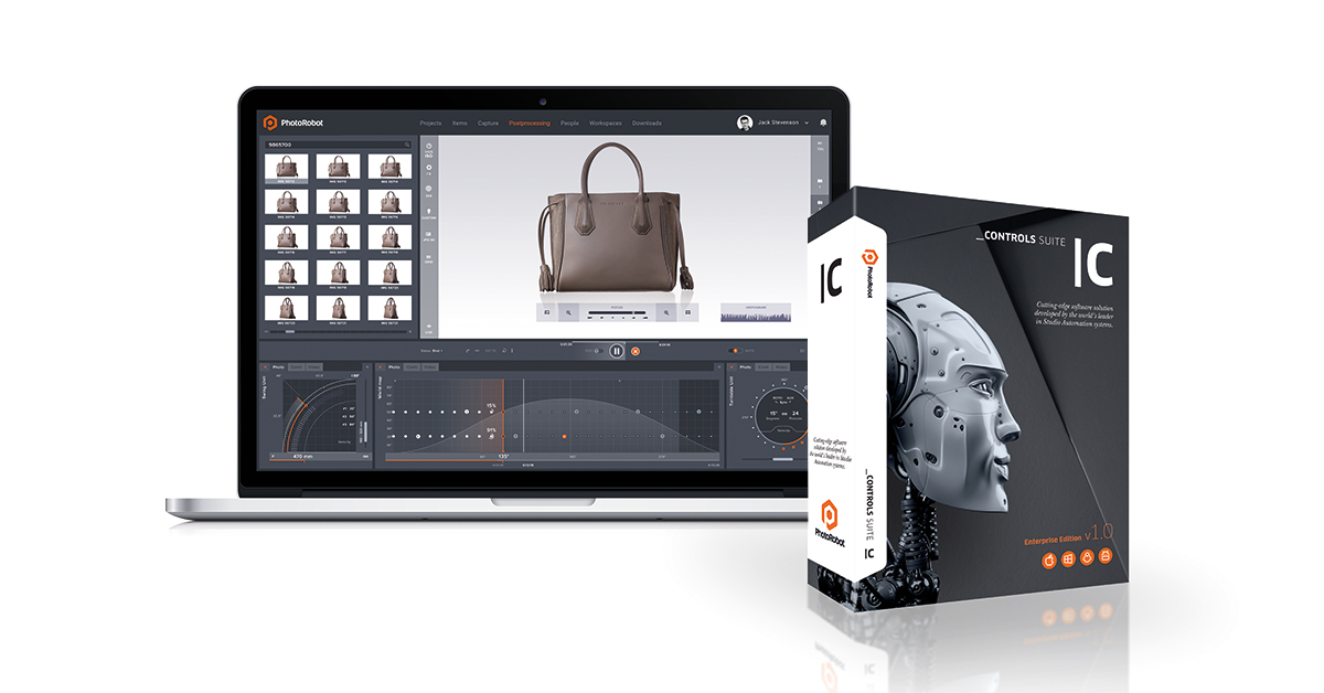 Photo editing software user interface with product 360 spin.