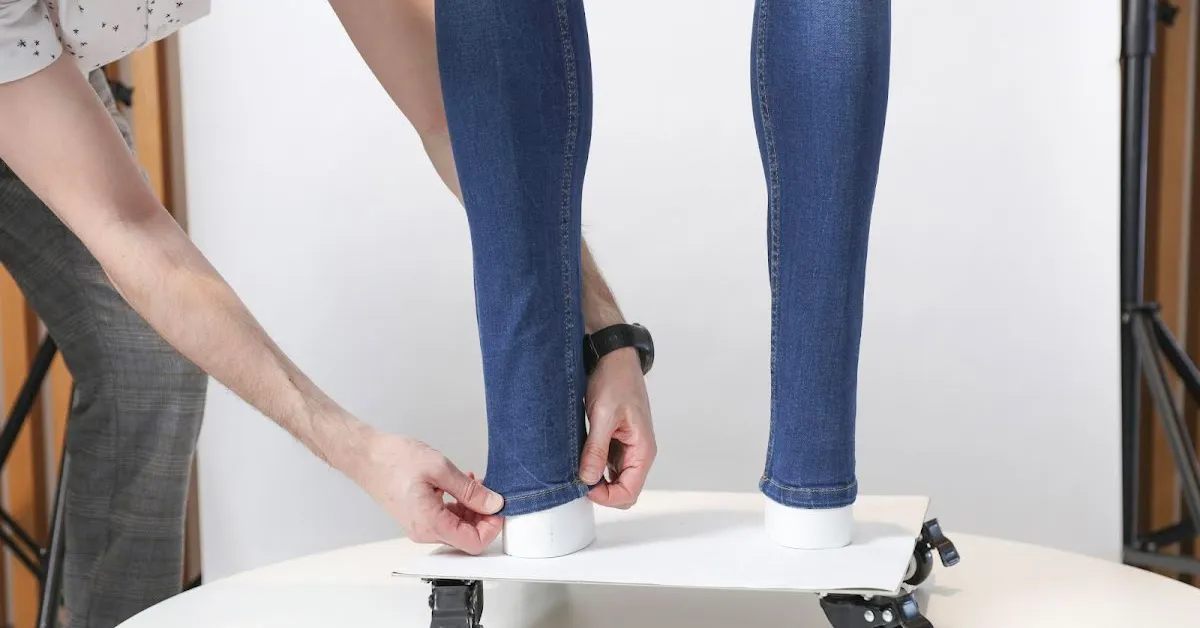 Vorbereitung der Saumlinie der Jeans.