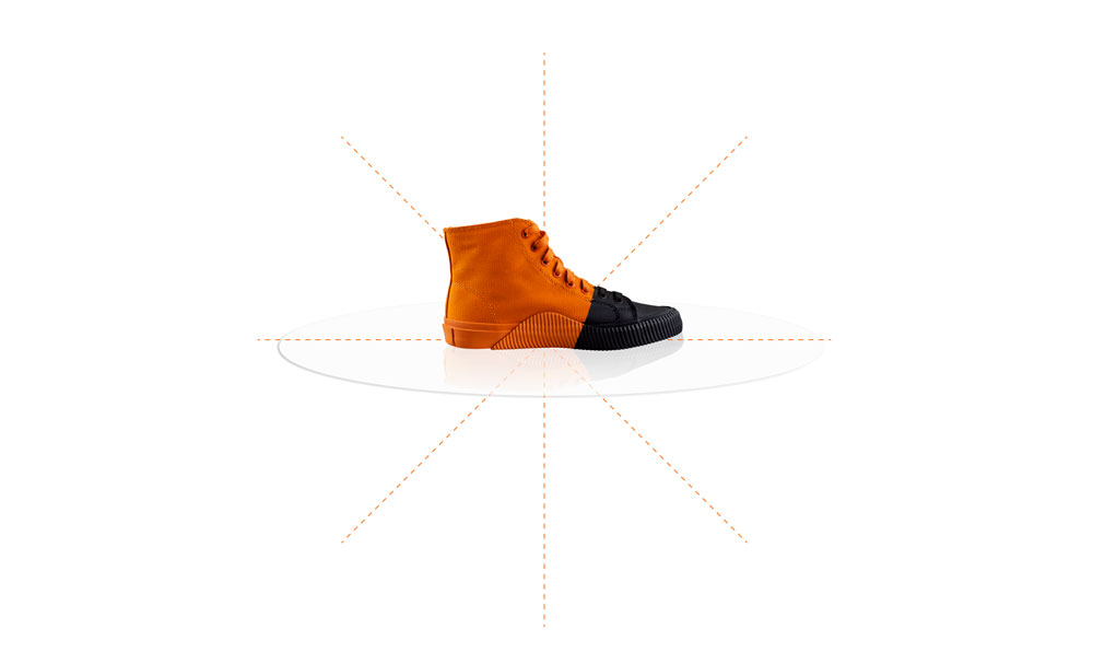 Image of high-top shoe flat on turntable.