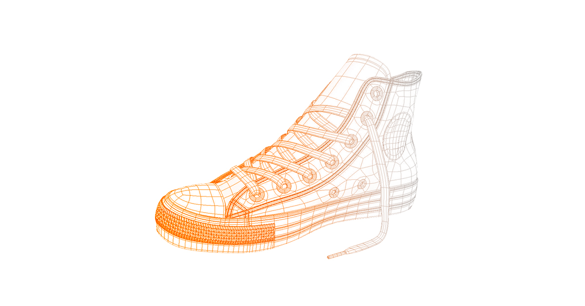 3D-model hightop sneaker orange gitterlinjer.
