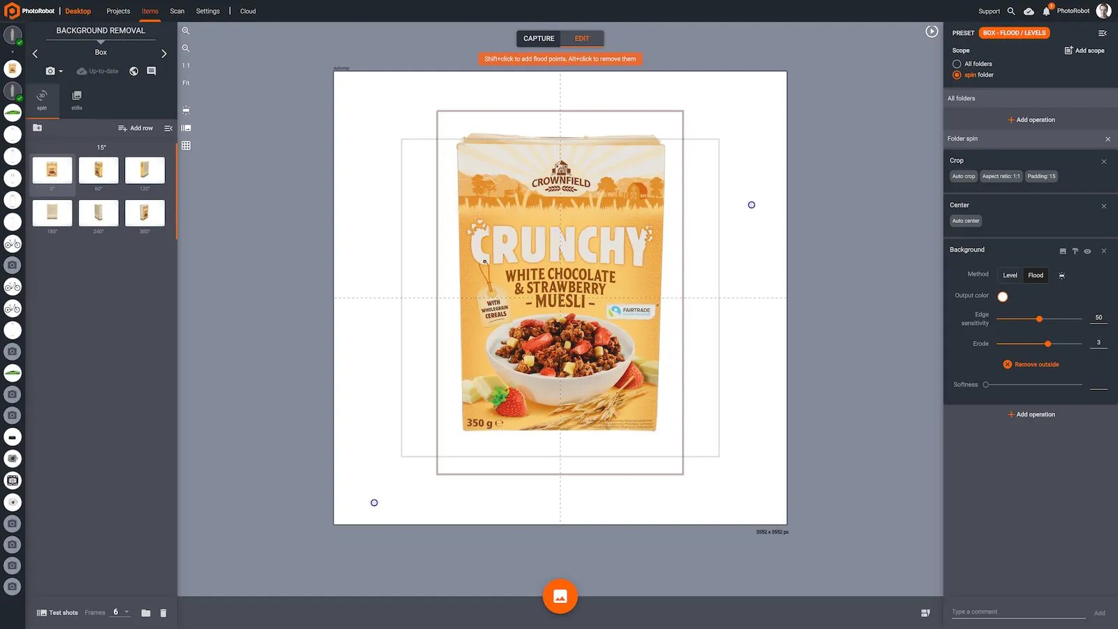 Use flood points to remove the product image background.