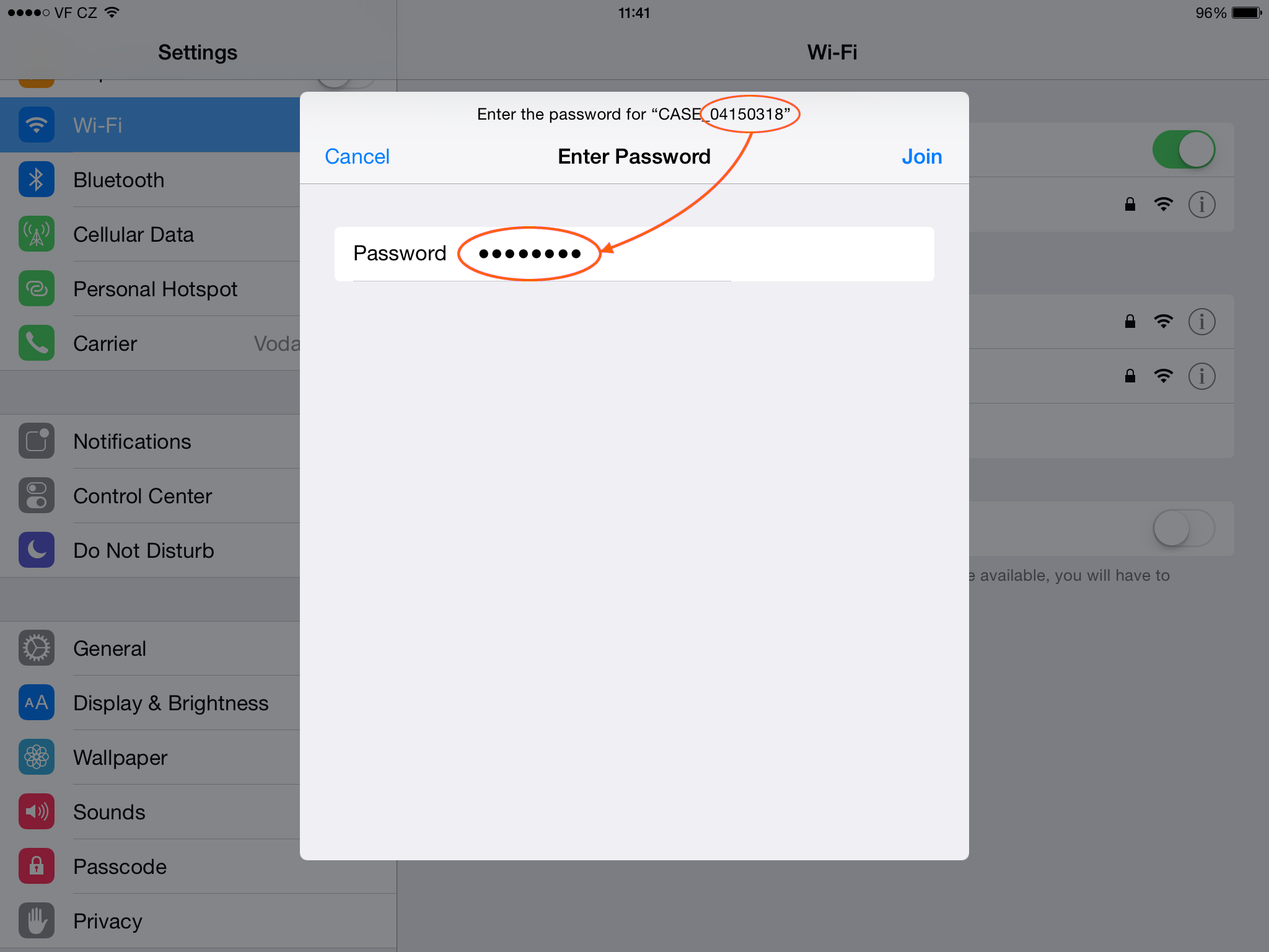 Rhwydwaith Wi-Fi a grëwyd gan y CASE (modd AP)