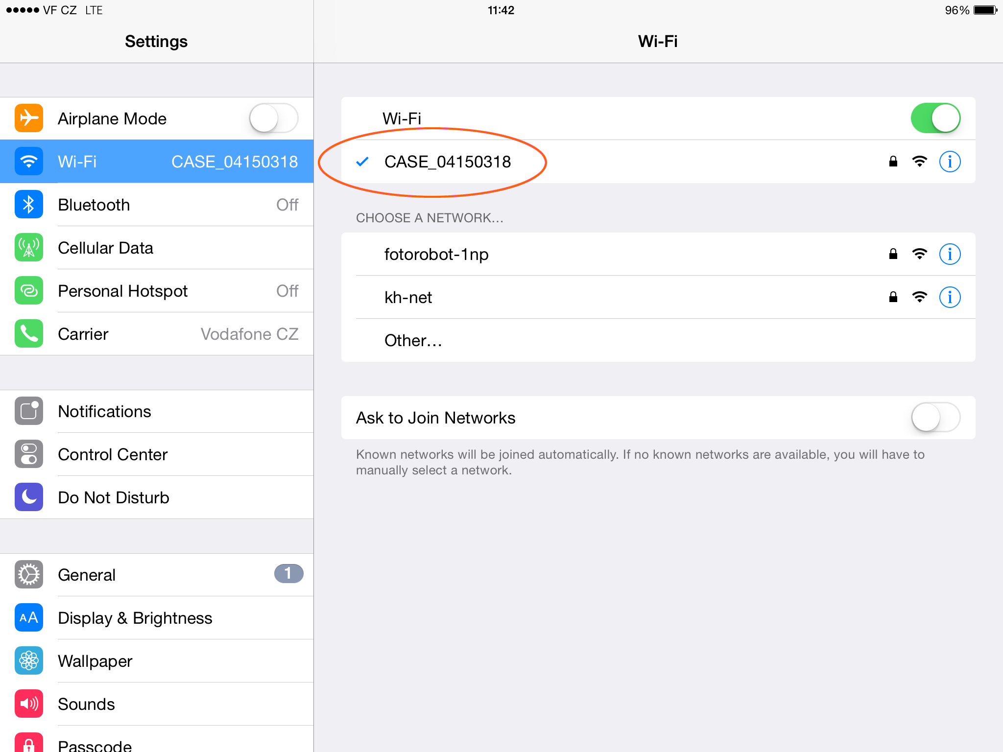 Rhwydwaith Wi-Fi a grëwyd gan y CASE (modd AP)