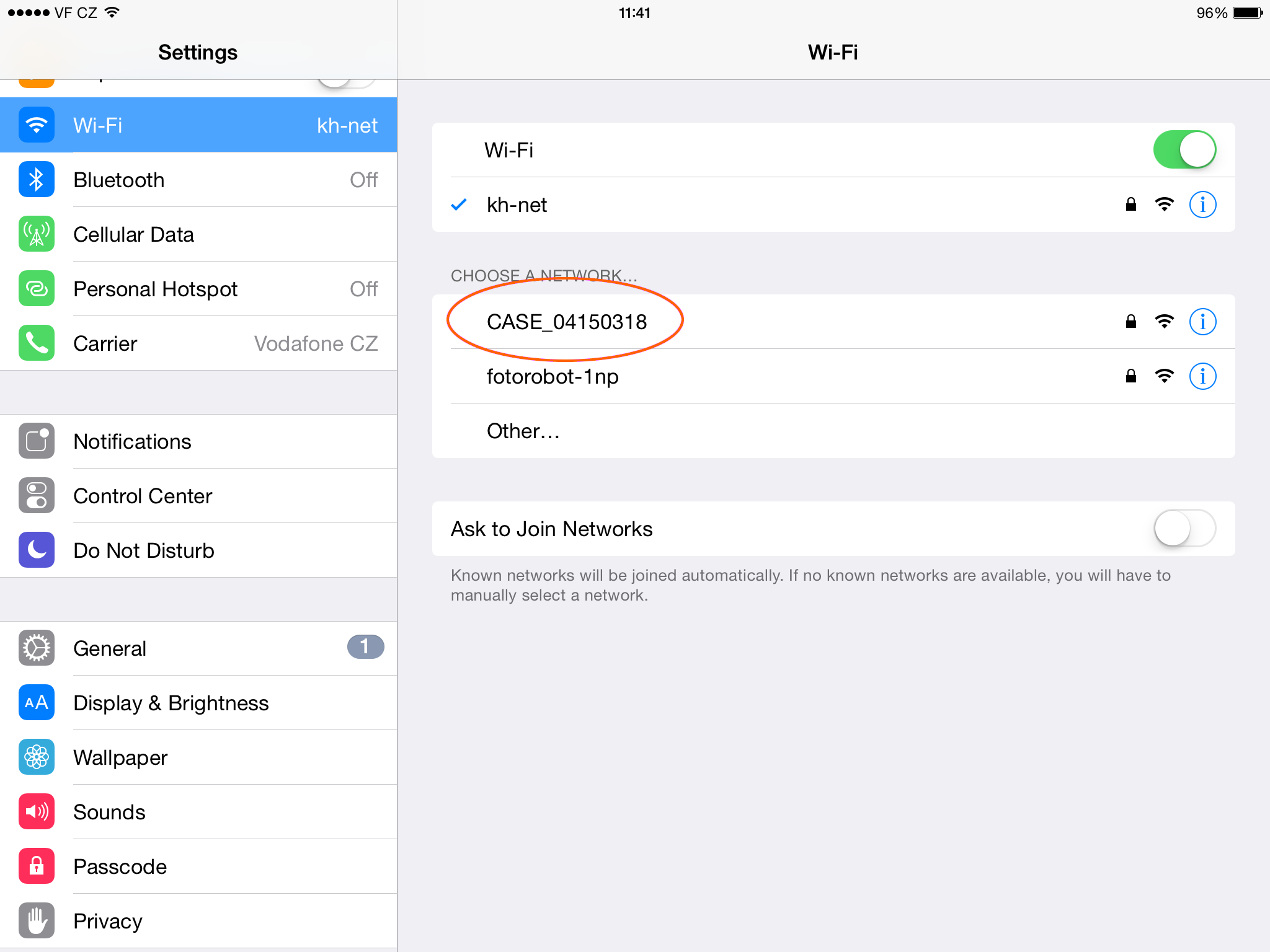 Rhwydwaith Wi-Fi a grëwyd gan y CASE (modd AP)